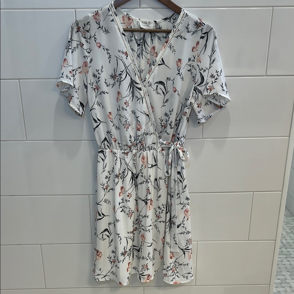 Floral Wrap Dress in White